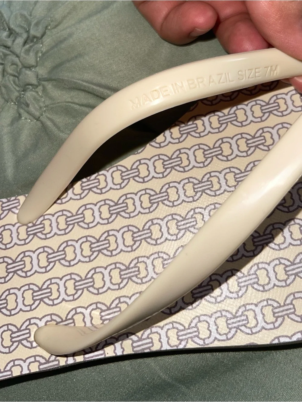 Tory Burch Cream Logo Patterned Flip Flop Sandals
